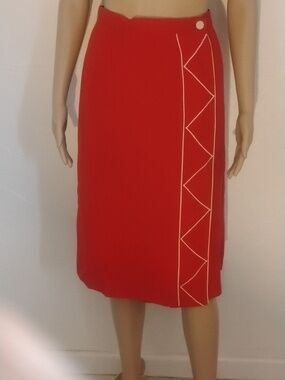 Lanvn Paris Vintage 70's Jules-Francois Crahay Wrap Red & White Skirt Sz 38